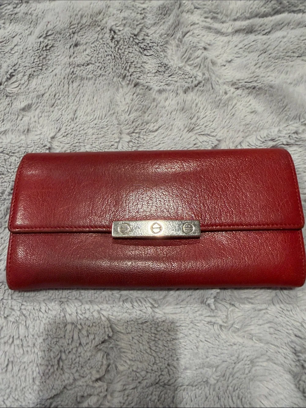 Cartier Red Leather Clutch with Silver-Tone Closure